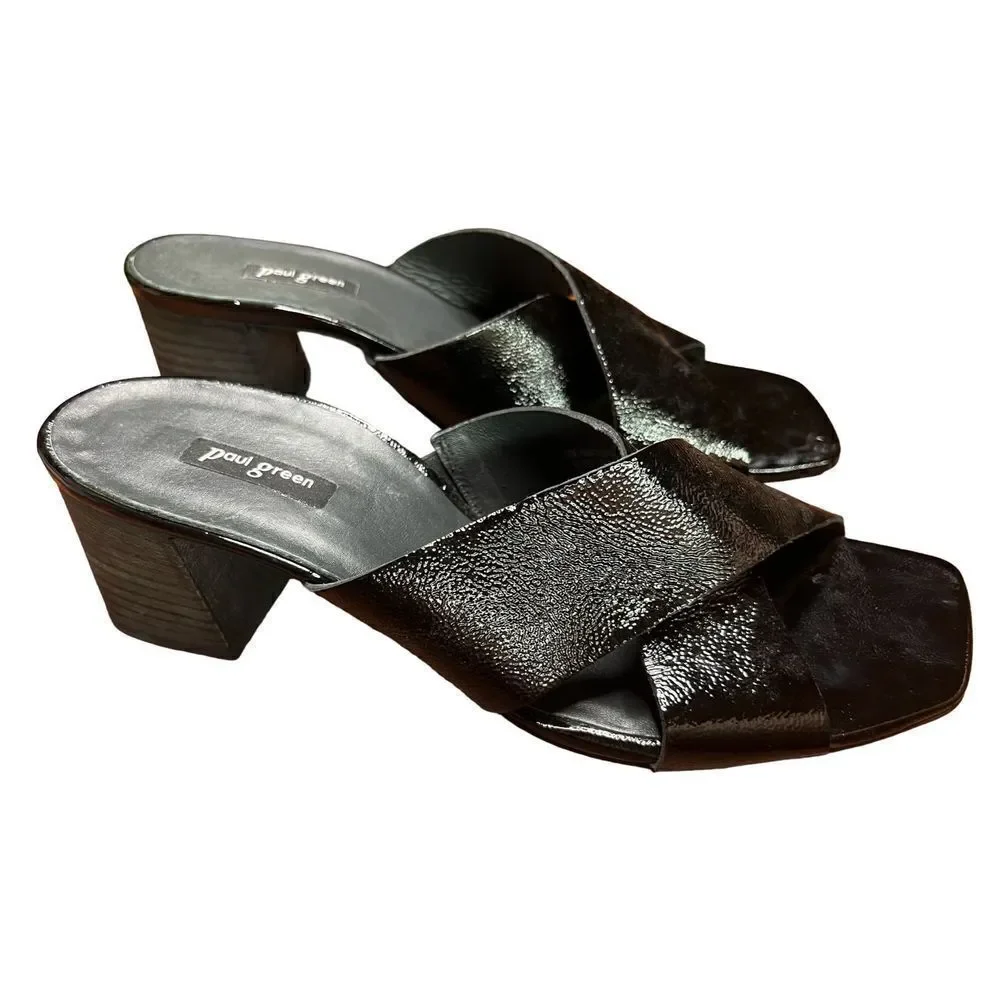 Paul Green CiCi Black Patent Sandal NWOB Size 6 1/2 / US 9